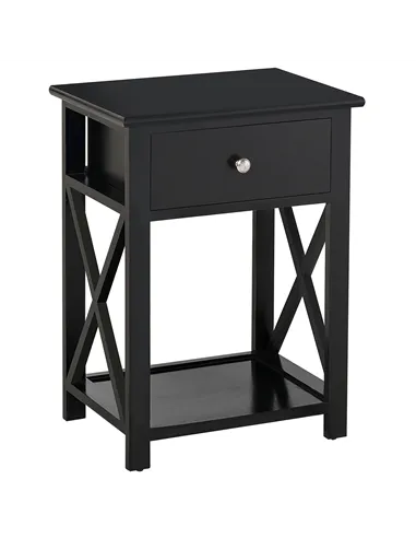 HOMCOM End Table, Sofa Side Table with Drawer X Bar Bottom Storage Shelf, Nightstand Bedside Table for Bedroom or Living Room Bl