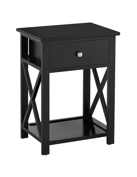 HOMCOM End Table, Sofa Side Table with Drawer X Bar Bottom Storage Shelf, Nightstand Bedside Table for Bedroom or Living Room Bl