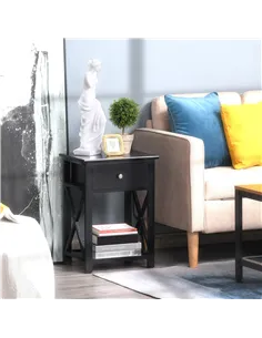 HOMCOM End Table, Sofa Side Table with Drawer X Bar Bottom Storage Shelf, Nightstand Bedside Table for Bedroom or Living Room Bl 2