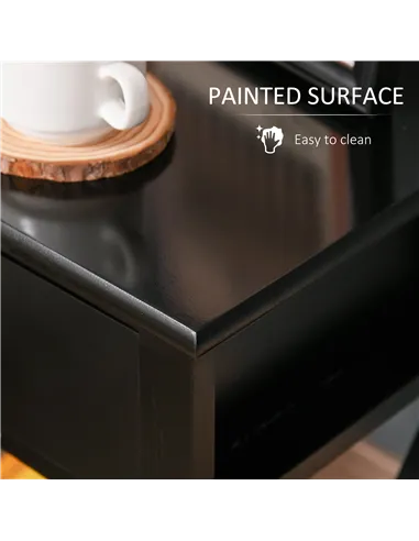 HOMCOM End Table, Sofa Side Table with Drawer X Bar Bottom Storage Shelf, Nightstand Bedside Table for Bedroom or Living Room Bl