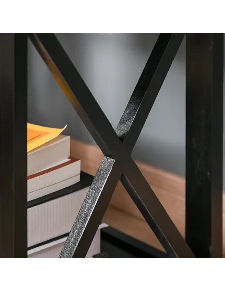 HOMCOM End Table, Sofa Side Table with Drawer X Bar Bottom Storage Shelf, Nightstand Bedside Table for Bedroom or Living Room Bl