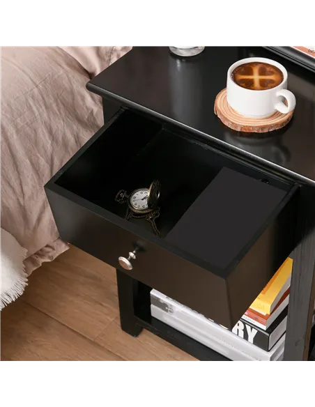 HOMCOM End Table, Sofa Side Table with Drawer X Bar Bottom Storage Shelf, Nightstand Bedside Table for Bedroom or Living Room Bl