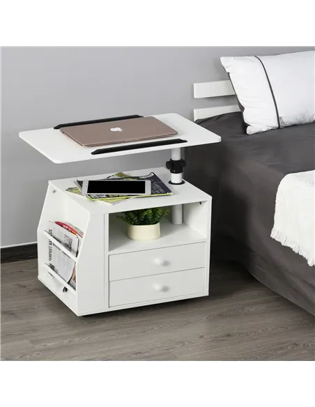 HOMCOM Functional Swivel Bedside Table End Table Side Table for Living Room Nightstand for Bedroom