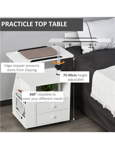 HOMCOM Functional Swivel Bedside Table End Table Side Table for Living Room Nightstand for Bedroom