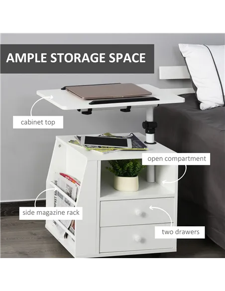 HOMCOM Functional Swivel Bedside Table End Table Side Table for Living Room Nightstand for Bedroom