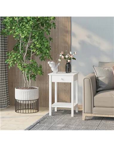 HOMCOM White Bedside Table, Wooden Side Table, Nightstand, Bedside Cabinet with Drawer and Storage Shelf for Bedroom and Living 