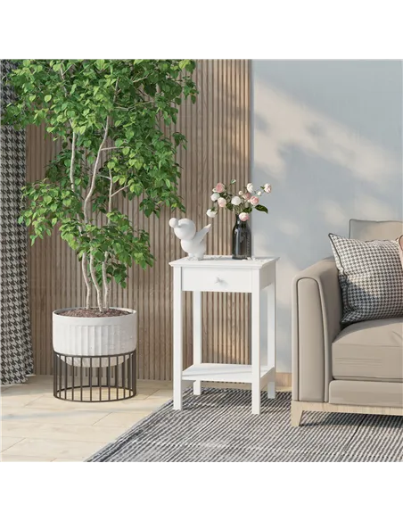 HOMCOM White Bedside Table, Wooden Side Table, Nightstand, Bedside Cabinet with Drawer and Storage Shelf for Bedroom and Living 