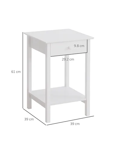 HOMCOM White Bedside Table, Wooden Side Table, Nightstand, Bedside Cabinet with Drawer and Storage Shelf for Bedroom and Living 