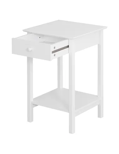 HOMCOM White Bedside Table, Wooden Side Table, Nightstand, Bedside Cabinet with Drawer and Storage Shelf for Bedroom and Living 