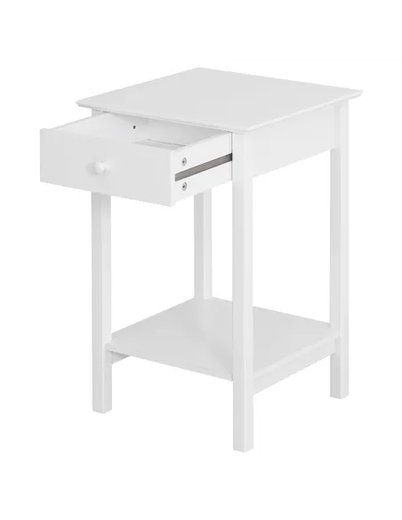 HOMCOM White Bedside Table, Wooden Side Table, Nightstand, Bedside Cabinet with Drawer and Storage Shelf for Bedroom and Living 