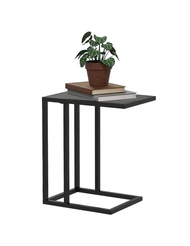 HOMCOM C Shape Bedside Table w/Metal Frame Marble-Effect Top Sofa Narrow Snack End Table for Living Room, Black