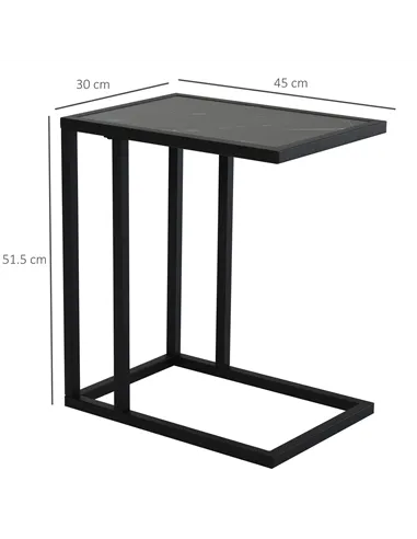 HOMCOM C Shape Bedside Table w/Metal Frame Marble-Effect Top Sofa Narrow Snack End Table for Living Room, Black