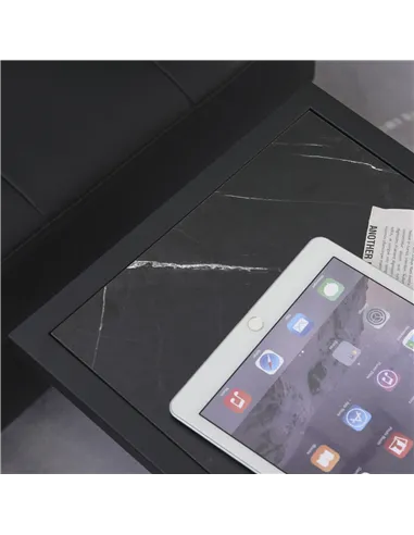 HOMCOM C Shape Bedside Table w/Metal Frame Marble-Effect Top Sofa Narrow Snack End Table for Living Room, Black