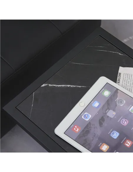 HOMCOM C Shape Bedside Table w/Metal Frame Marble-Effect Top Sofa Narrow Snack End Table for Living Room, Black