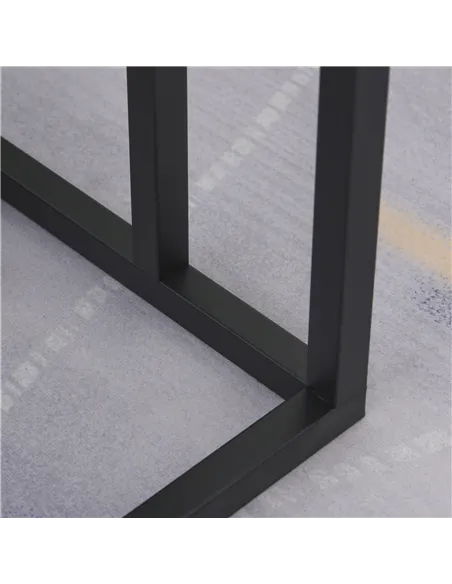 HOMCOM C Shape Bedside Table w/Metal Frame Marble-Effect Top Sofa Narrow Snack End Table for Living Room, Black