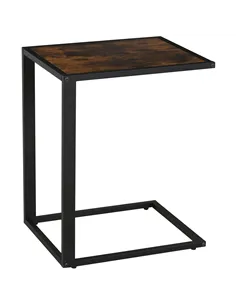 HOMCOM C-Shaped Side Table, Bedside Table with Metal Frame, Accent Sofa Couch Table for Living room, Bedroom, Brown and Black