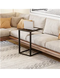 HOMCOM C-Shaped Side Table, Bedside Table with Metal Frame, Accent Sofa Couch Table for Living room, Bedroom, Brown and Black 2