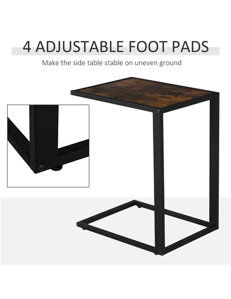 HOMCOM C-Shaped Side Table, Bedside Table with Metal Frame, Accent Sofa Couch Table for Living room, Bedroom, Brown and Black