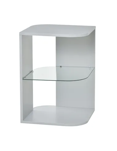 HOMCOM Modern Side Table Three Layer Bedside Table Nightstand with 2 Storage Shelves, for Living room, Bedroom, Grey