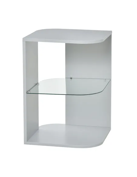 HOMCOM Modern Side Table Three Layer Bedside Table Nightstand with 2 Storage Shelves, for Living room, Bedroom, Grey