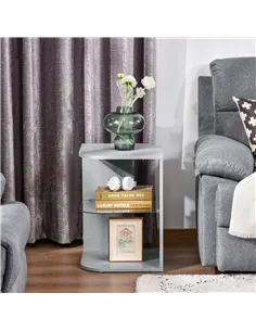 HOMCOM Modern Side Table Three Layer Bedside Table Nightstand with 2 Storage Shelves, for Living room, Bedroom, Grey 2