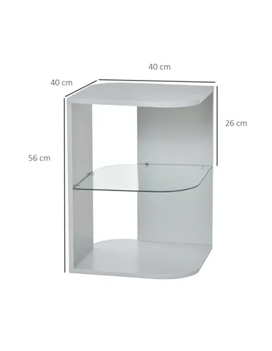 HOMCOM Modern Side Table Three Layer Bedside Table Nightstand with 2 Storage Shelves, for Living room, Bedroom, Grey