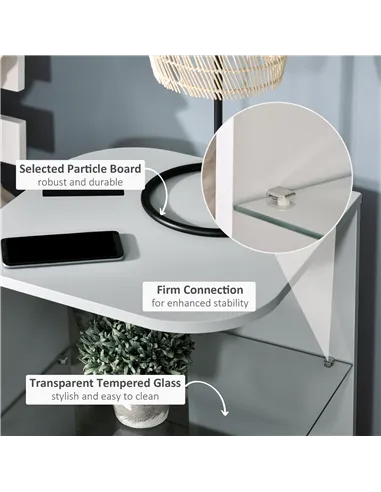 HOMCOM Modern Side Table Three Layer Bedside Table Nightstand with 2 Storage Shelves, for Living room, Bedroom, Grey