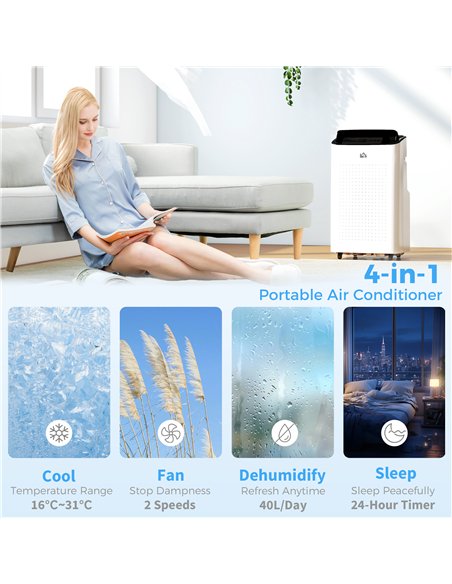 HOMCOM 12000 BTU App-Controlled Mobile Air Conditioner - White