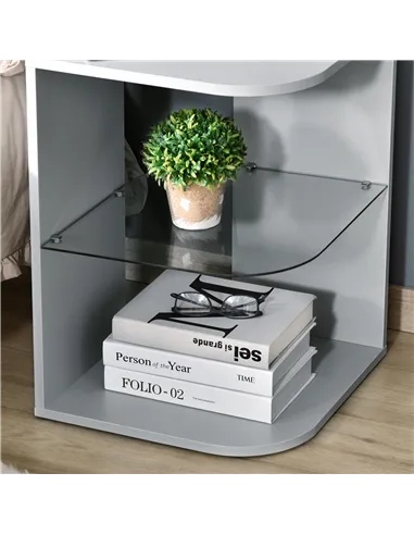 HOMCOM Modern Side Table Three Layer Bedside Table Nightstand with 2 Storage Shelves, for Living room, Bedroom, Grey