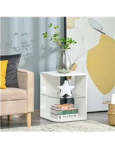 HOMCOM Modern Side Table Three Layer Bedside Table Nightstand with 2 Storage Shelves, for Living room, Bedroom, White 2