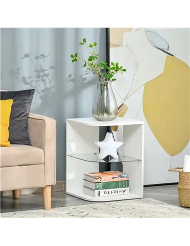 HOMCOM Modern Side Table Three Layer Bedside Table Nightstand with 2 Storage Shelves, for Living room, Bedroom, White