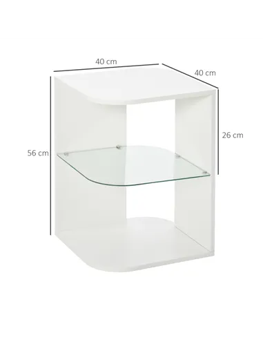 HOMCOM Modern Side Table Three Layer Bedside Table Nightstand with 2 Storage Shelves, for Living room, Bedroom, White