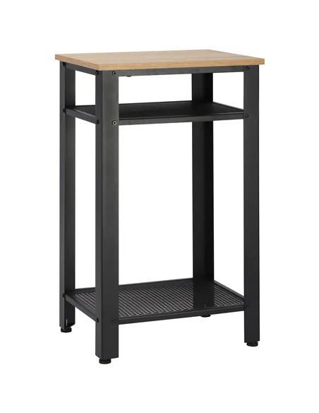 HOMCOM Tall Side Table with 3 Layer 2 Shelves Storage Display Industrial-Style Metal Frame Bedside End Table Nightstand for Livi