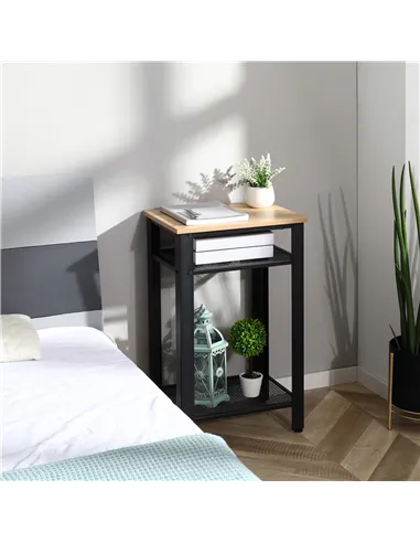 HOMCOM Tall Side Table with 3 Layer 2 Shelves Storage Display Industrial-Style Metal Frame Bedside End Table Nightstand for Livi