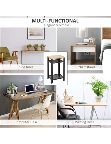 HOMCOM Tall Side Table with 3 Layer 2 Shelves Storage Display Industrial-Style Metal Frame Bedside End Table Nightstand for Livi
