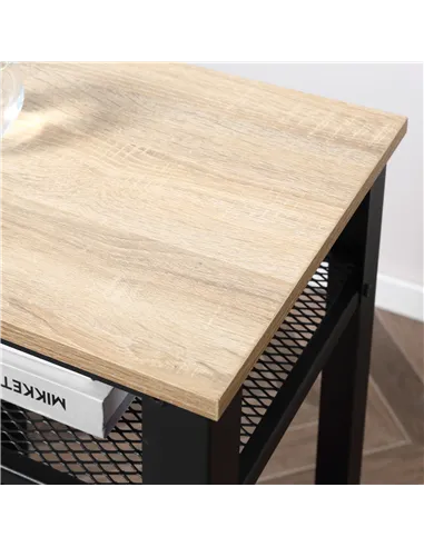 HOMCOM Tall Side Table with 3 Layer 2 Shelves Storage Display Industrial-Style Metal Frame Bedside End Table Nightstand for Livi