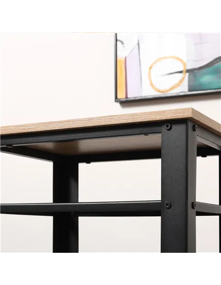 HOMCOM Tall Side Table with 3 Layer 2 Shelves Storage Display Industrial-Style Metal Frame Bedside End Table Nightstand for Livi
