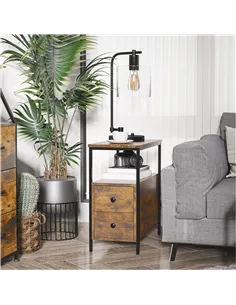 HOMCOM Side Table, Narrow Bedside Table with 2 Drawers and Storage Shelf, Industrial End Table with Metal Frame for Small Spaces 2