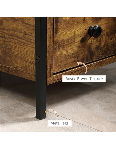 HOMCOM Side Table, Narrow Bedside Table with 2 Drawers and Storage Shelf, Industrial End Table with Metal Frame for Small Spaces