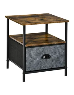 HOMCOM Bedside Table, Nightstand with Non-Woven Fabric Drawer, Side Table, End Table for Living room, Bedroom, Rustic Brown