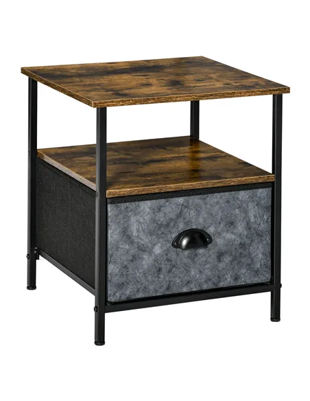HOMCOM Bedside Table, Nightstand with Non-Woven Fabric Drawer, Side Table, End Table for Living room, Bedroom, Rustic Brown