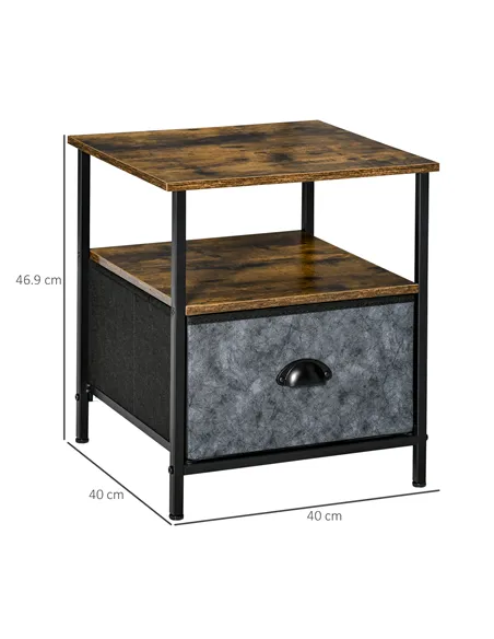 HOMCOM Bedside Table, Nightstand with Non-Woven Fabric Drawer, Side Table, End Table for Living room, Bedroom, Rustic Brown