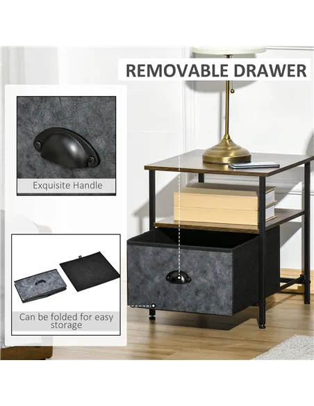 HOMCOM Bedside Table, Nightstand with Non-Woven Fabric Drawer, Side Table, End Table for Living room, Bedroom, Rustic Brown