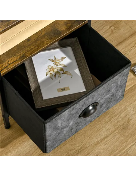 HOMCOM Bedside Table, Nightstand with Non-Woven Fabric Drawer, Side Table, End Table for Living room, Bedroom, Rustic Brown
