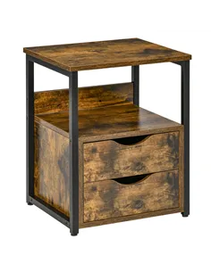 HOMCOM Industrial Side Table with Drawer, Sofa Table, Bedside Cabinet with Storage Shelf, Slim Nightstand for Living Room, Bedro