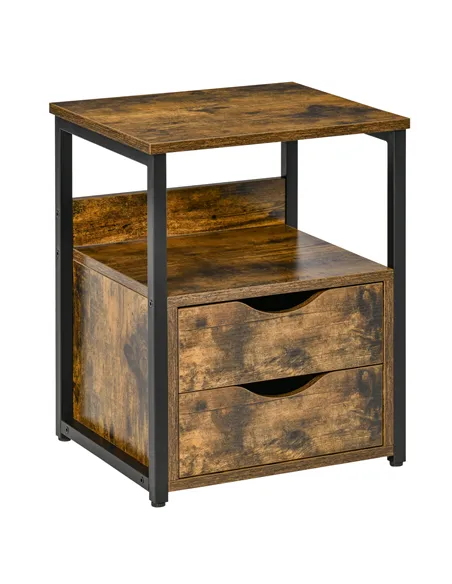 HOMCOM Industrial Side Table with Drawer, Sofa Table, Bedside Cabinet with Storage Shelf, Slim Nightstand for Living Room, Bedro