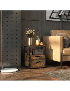 HOMCOM Industrial Side Table with Drawer, Sofa Table, Bedside Cabinet with Storage Shelf, Slim Nightstand for Living Room, Bedro 2