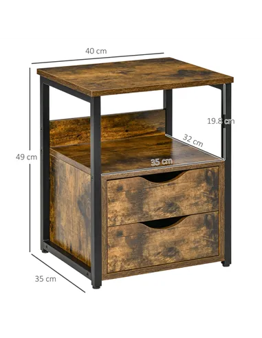 HOMCOM Industrial Side Table with Drawer, Sofa Table, Bedside Cabinet with Storage Shelf, Slim Nightstand for Living Room, Bedro
