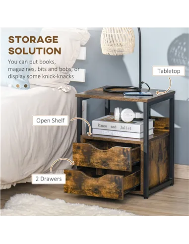 HOMCOM Industrial Side Table with Drawer, Sofa Table, Bedside Cabinet with Storage Shelf, Slim Nightstand for Living Room, Bedro