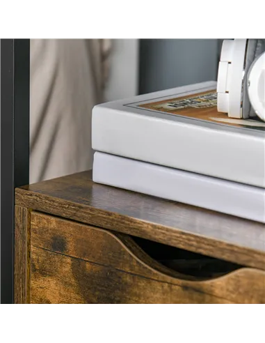 HOMCOM Industrial Side Table with Drawer, Sofa Table, Bedside Cabinet with Storage Shelf, Slim Nightstand for Living Room, Bedro